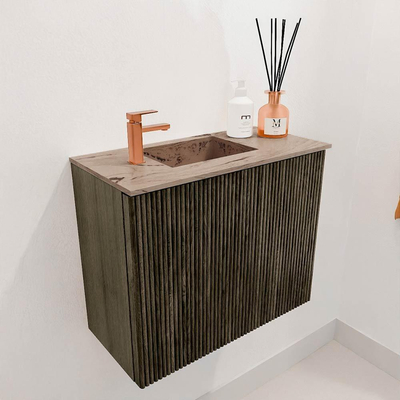 Mondiaz JOYA-DLUX 50cm toiletmeubel - kleur Shadow - Wastafel FAYE positie Links 1 kraangat kleur Arena.