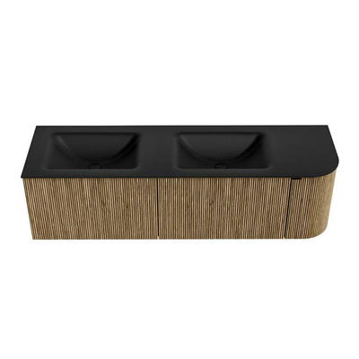 Mondiaz KURVE Badkamermeubelset - 155x46x40cm - 2 lade - 1 deur - wastafel solid surface - dubbel / links - 2 kraangaten - Dusk
