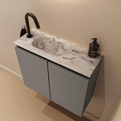 MONDIAZ TURE-DLUX 60cm toiletmeubel Smoke. EDEN wastafel Glace positie links. Met 1 kraangat.