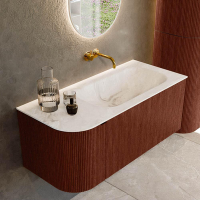 Mondiaz KURVE-DLUX Badkamermeubelset - 105x46x40cm - 1 lade - 1 deur - wastafel solid surface - rechts - zonder kraangat - Ruby