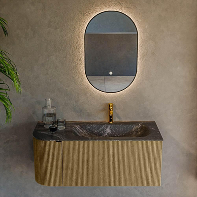 Mondiaz KURVE-DLUX Badkamermeubelset - 105x46x40cm - 1 lade - 1 deur - wastafel solid surface - rechts - 1 kraangat - Dusk