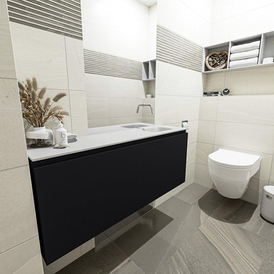 MONDIAZ OLAN Toiletmeubel 120x30x40cm met 0 kraangaten 1 lades urban mat Wastafel Lex rechts Solid Surface Wit