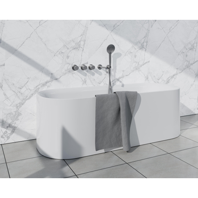 Fortifura Nebbio Ensemble combiné bain - mitigeur thermostatique - coude mural avec support de douchette - flexible de douche métallique - douchette ronde - bec verseur - inox brossé