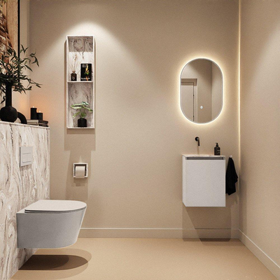 MONDIAZ TURE-DLUX Meuble toilette - 40cm - Linen - EDEN - vasque Glace - position gauche - sans trou de robinet