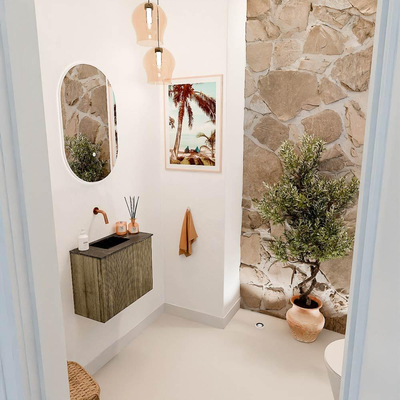 Mondiaz JOYA-DLUX 50cm toiletmeubel - kleur Dusk - Wastafel FAYE positie Links Zonder kraangat kleur Lava.