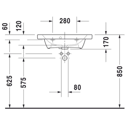Duravit Durastyle lavabo - 63.5x40x17cm - rectangulaire - simple vasque - 1 trou - blanc