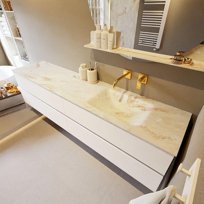 MONDIAZ VICA-DLUX Ensemble meuble de salle de bains - 200cm - meuble bas talc - 4 tiroirs - lavabo encastré cloud à droite - sans trous de robinet - version haute 60cm - frape