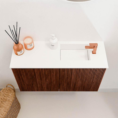 Mondiaz JOYA 70cm meuble de salle de bains - couleur Ruby - Vasque FAYE position Droite 1 trou de robinet couleur Talc.