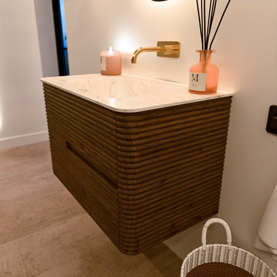 Mondiaz CIRO-DLUX Badkamermeubelset - 80x45x50cm - Solid surface wastafel Ostra - 1 wasbak Midden - zonder kraangaten - 2 lades - Dusk