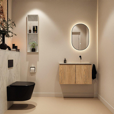 MONDIAZ TURE-DLUX 80cm toiletmeubel Washed Oak. EDEN wastafel Opalo positie rechts. Zonder kraangat.
