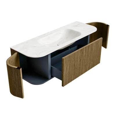 Mondiaz KURVE-DLUX Badkamermeubelset - 130x46x40cm - 1 lade - 2 deuren - wastafel solid surface - midden - zonder kraangat - Dusk