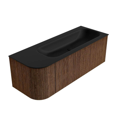 MONDIAZ KURVE 125cm Meuble salle de bain avec module 25 G - couleur Walnut - 1 tiroir - 1 porte - vasque BIG MEDIUM droite - sans trous de robinet - Urban