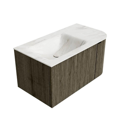 Ensemble de meuble de salle de bain Mondiaz KURVE-DLUX - 85x46x40cm - 1 tiroir - 1 porte - lavabo en solid surface - gauche - sans trou de robinet - Shadow
