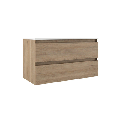 Saniclass Chaci Ensemble meuble de salle de bains - 100x46x55cm - lavabo en céramique blanc - 1 vasque ovale - 1 trou de robinet - 2 tiroirs - chêne