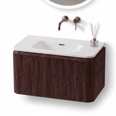 Royal Plaza Terra Edge Badkamermeubelset - 80x45.5x46cm - keramische wastafel wit glans - 1 wasbak - zonder kraangaten - 2 lades - kastanje (walnoot)