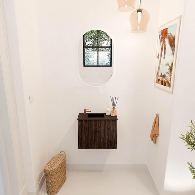 Mondiaz JOYA 50cm toiletmeubel - kleur Walnut - Wastafel FAYE positie Links 1 kraangat kleur Urban.