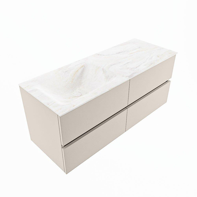 Mondiaz VICA-DLUX ensemble de meuble de salle de bain - 120cm - meuble sous-vasque lin - 4 tiroirs - lavabo encastrée nuage gauche - 1 trou de robinet - version haute de 60cm - ostra