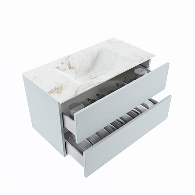 Mondiaz VICA-DLUX Ensemble de meuble de salle de bain - 90cm - meuble sous-vasque argile - 2 tiroirs - lavabo encastré nuage milieu - 1 trou de robinet - version haute 60cm - frape