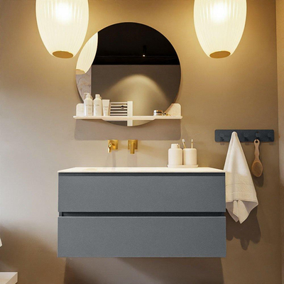 Mondiaz VICA-DLUX ensemble de meuble de salle de bain - 100cm - meuble sous-vasque plata - 2 tiroirs - lavabo encastré cloud gauche - sans trous de robinet - version haute de 60cm - ostra