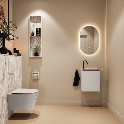 MONDIAZ TURE-DLUX Meuble toilette - 40cm - Linen - EDEN - vasque Glace - position droite - 1 trou de robinet