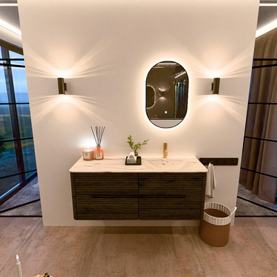 Mondiaz CIRO-DLUX Ensemble de meubles de salle de bains - 130x45x50cm - Vasque en solid surface Nata - 1 lavabo à droite - 1 trou de robinet - 4 tiroirs - Shadow