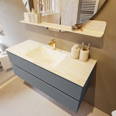 Mondiaz VICA-DLUX Ensemble de meuble de salle de bain - 120cm - meuble sous-vasque plata - 2 tiroirs - lavabo encastrée cloud milieu - 1 trou de robinet - version haute de 60cm - ostra