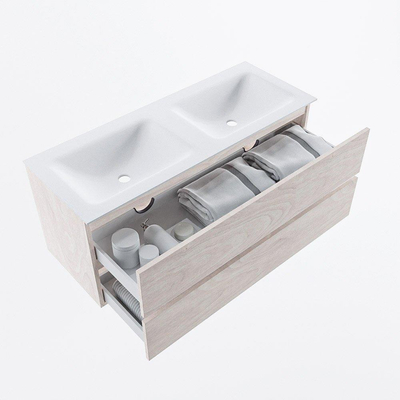 Mondiaz VICA ensemble de meuble de salle de bain - 120cm - meuble sous vasque en aggloméré - 2 tiroirs - lavabo cloud double - 2 trous de robinet - version haute de 60cm - talc