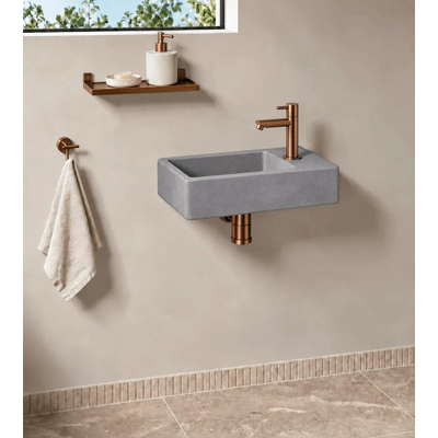 Fortifura Fuente fonteinset - 40x22x8cm - kraangat rechts - met kraan koper - beton (grijs)