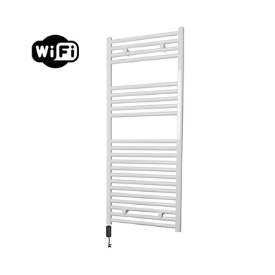 Sanicare HVW Elektrische Radiator - 111.8x45cm - 596W - wifi - thermostaat - zwart - linksonder - wit
