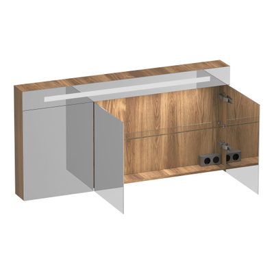 BRAUER Promise Deluxe armoire de toilette - 140x70x15cm - avec éclairage 3 portes miroir double face - Honey