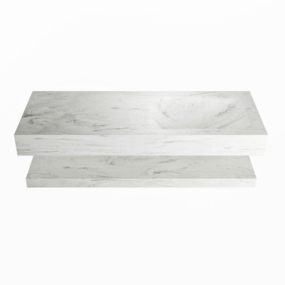 MONDIAZ ALAN - DLUX Badkamermeubelset - 120cm - planchet - Opalo - vrijhangende wastafel - wasbak rechts - 0 kraangaten - Opalo