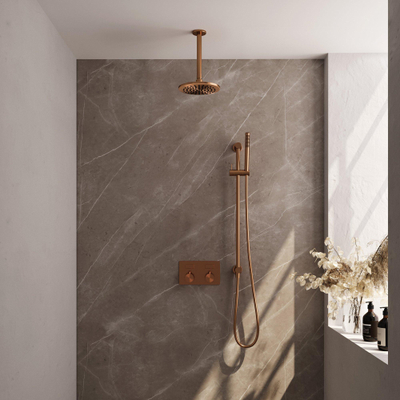 BRAUER Copper Edition Thermostatische Regendouche inbouw - drukknoppen - SET 65 - 20cm hoofddouche - plafondarm - staaf handdouche - doucheslang - geïntegreerde glijstang - koper geborsteld PVD