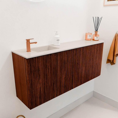 Mondiaz JOYA-DLUX 101.6cm toiletmeubel - ronding rechts kleur Ruby - Wastafel FAYE positie Links 1 kraangat kleur Meli.