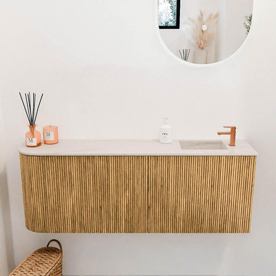 Mondiaz JOYA-DLUX 111.6cm toiletmeubel - ronding links kleur Oak - Wastafel FAYE positie Rechts 1 kraangat kleur Meli.