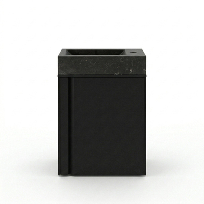 Saniclass Chaci Ensemble lave-mains - 40x65cm - 1 porte - 1 trou de robinet - droit - lave-mains pierre naturelle foncé - noir mat