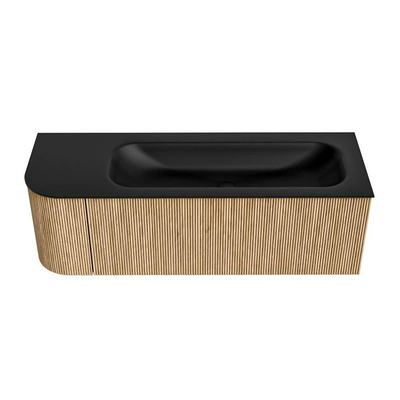 MONDIAZ KURVE 135cm Meuble salle de bain avec module 25 G - couleur Oak - 1 tiroir - 1 porte - vasque BIG MEDIUM droite - 1 trou de robinet - Urban