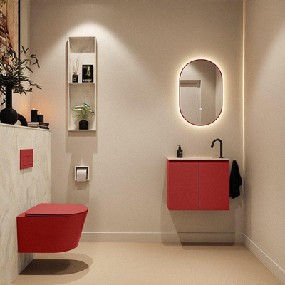 MONDIAZ TURE-DLUX Meuble toilette - 60cm - Fire - EDEN - vasque Ostra - position droite - 1 trou de robinet