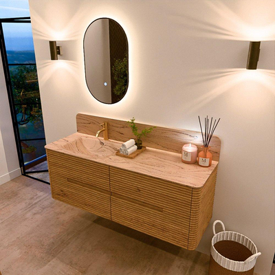 Mondiaz CIRO-DLUX Badkamermeubelset - 140x45x50cm - Solid surface wastafel Arena - 1 wasbak Links - 1 kraangat - 4 lades - Oak