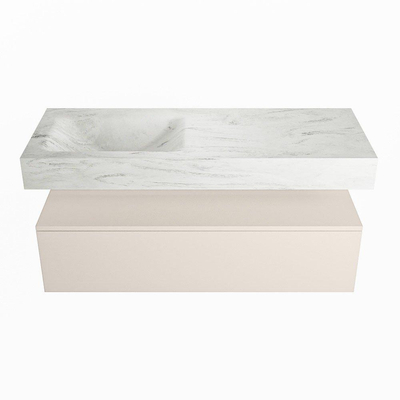 Mondiaz ALAN-DLUX Ensemble de meuble - 120cm - meuble Linen mat - 1 tiroir - Lavabo Cloud Opalo suspendu - vasque Gauche - 0 trous de robinet