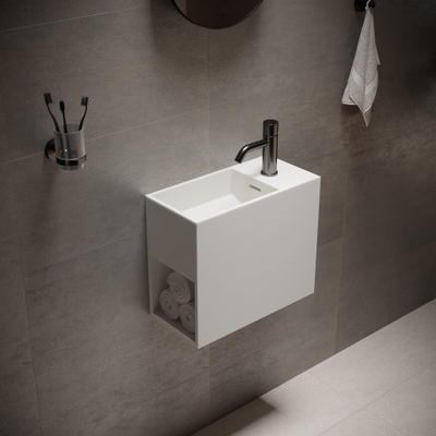 Ideavit Solidwash Wastafel 45x22x38cm rechthoek 1 kraangat 1 wasbak Solid surface wit