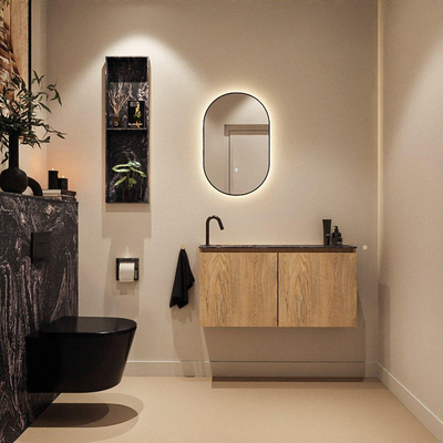 MONDIAZ TURE-DLUX Meuble toilette - 100cm - Washed Oak - EDEN - vasque Lava - position gauche - 1 trou de robinet