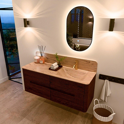 Mondiaz CIRO-DLUX Ensemble meuble de salle de bains - 130x45x50cm - Plan-vasque solid surface Arena - 1 bassin à droite - 1 trou de robinet - 4 tiroirs - Ruby