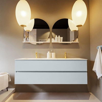 Mondiaz VICA-DLUX ensemble de meuble de salle de bain - 150cm - meuble sous-vasque argile - 2 tiroirs - lavabo encastré nuage double - 2 trous de robinet - version haute de 60cm - ostra