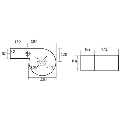 Best Design Class lave-mains 38x23x9,5cm avec 1 trou de robinet à gauche blanc