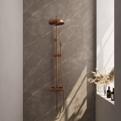 BRAUER Stripe Opbouw Thermostatische Regendouche - SET 01 - 25cm hoofddouche - staaf handdouche - doucheslang - koper geborsteld PVD