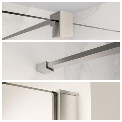 Fortifura Galeria Halfhoge Inloopdouche - 100x80cm - helder glas - 8mm - nano - met profiel en stabilisatiestang - Geborsteld RVS PVD (RVS)