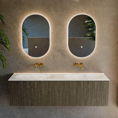 Mondiaz KURVE-DLUX Ensemble meuble de salle de bains - 150x46x40cm - 2 tiroirs - vasque solid surface - double - sans trou de robinet - Shadow