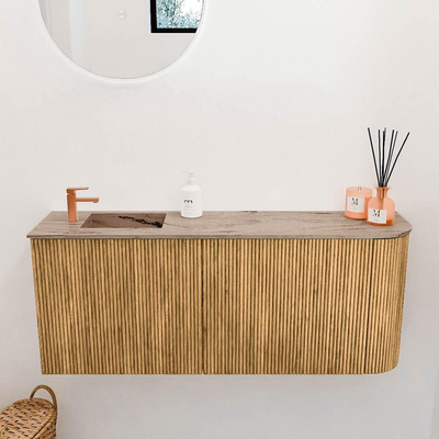 Mondiaz JOYA-DLUX 101.6cm toiletmeubel - ronding rechts kleur Oak - Wastafel FAYE positie Links 1 kraangat kleur Arena.