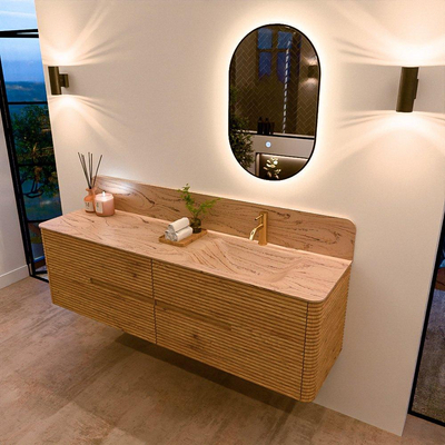 Mondiaz CIRO-DLUX Badkamermeubelset - 170x45x50cm - Solid surface wastafel Arena - 1 wasbak Rechts - 1 kraangat - 4 lades - Oak