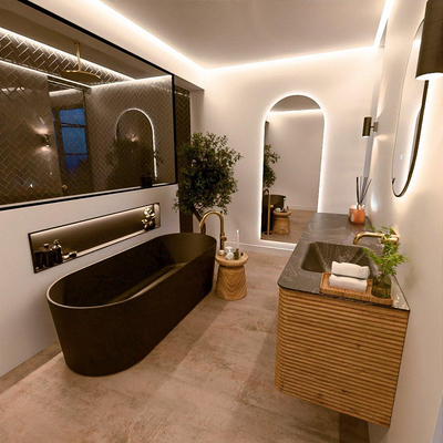 Mondiaz CIRO-DLUX Badkamermeubelset - 170x45x50cm - Solid surface wastafel Lava - 1 wasbak Rechts - zonder kraangaten - 4 lades - Oak